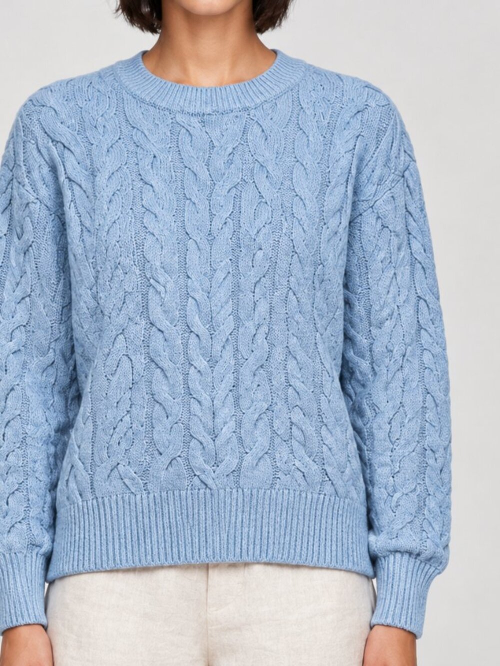 Philosophy Blue Cable Knit Crewneck Sweater Tag L Fits Like M